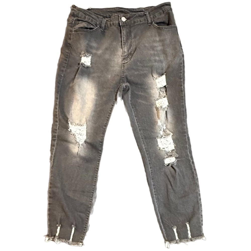 👖Grey Distressed Skinny Jeans🔥 XXL Raw Hem